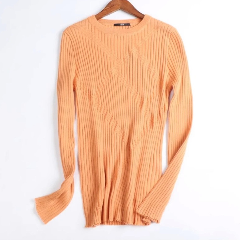 New Hugo Boss 100% Merino Wool Orange Ribbed Knit Sweater
